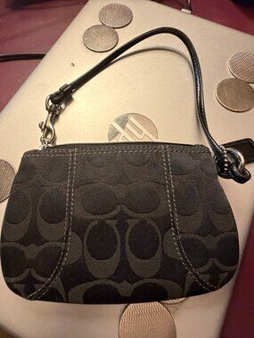 Coach Black Signature Canvas Wristlet